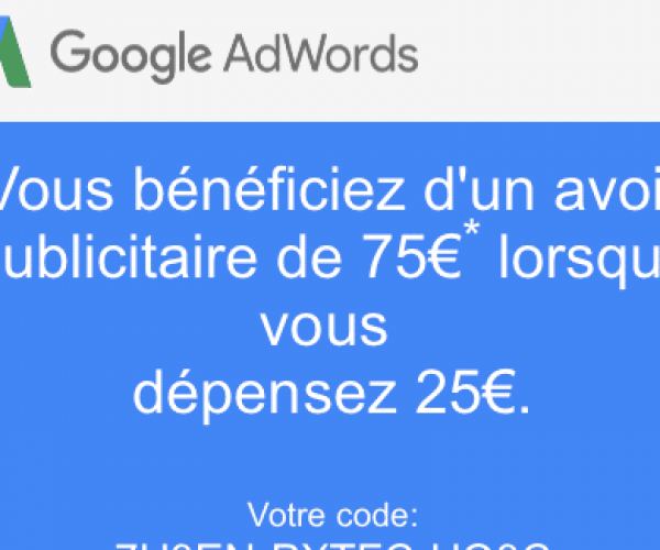 Comment obtenir coupon promo Google Adwords de 75€ ?